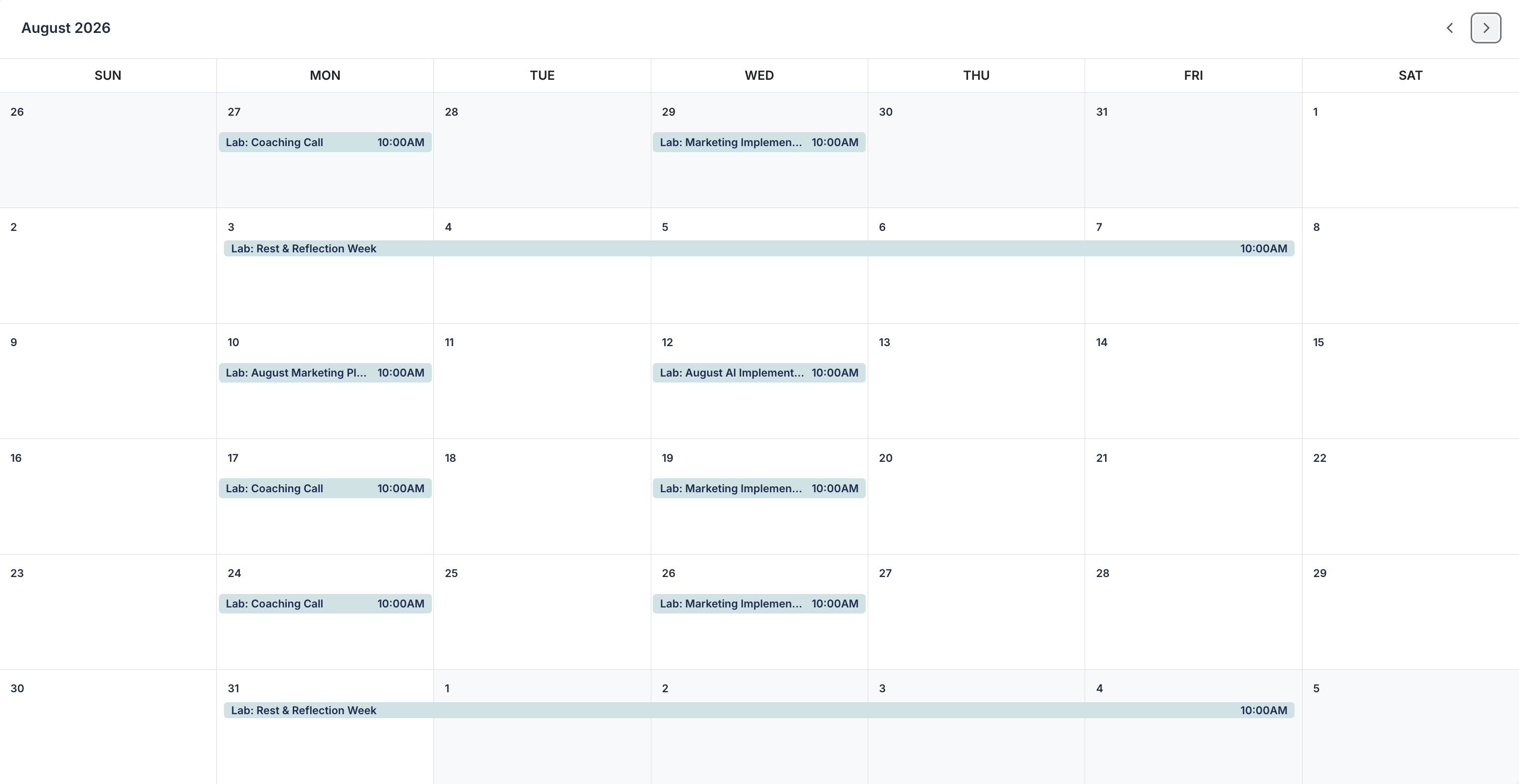 Monthly rhythm: 3 weeks on, 1 week off calendar